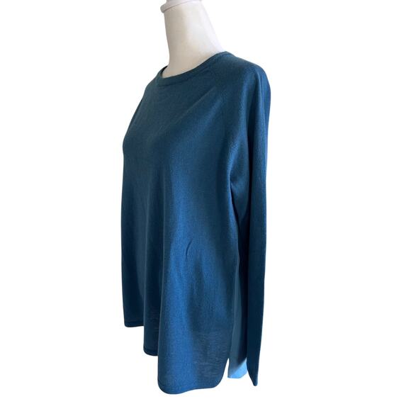Saks Fifth Ave Tunic Silk Cashmere Blue SZL Top Lightweight Long Sleeve Classic - Picture 3 of 11